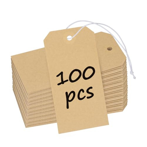 100 Pcs Kraft Tags Blank Shipping Tags with Elastic String Attached Hanging