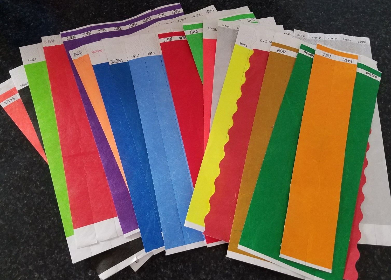 100 3/4″ RANDOM ASSORTED TYVEK WRISTBANDS, PAPER WRISTBANDS, FREE SHIP IN USA