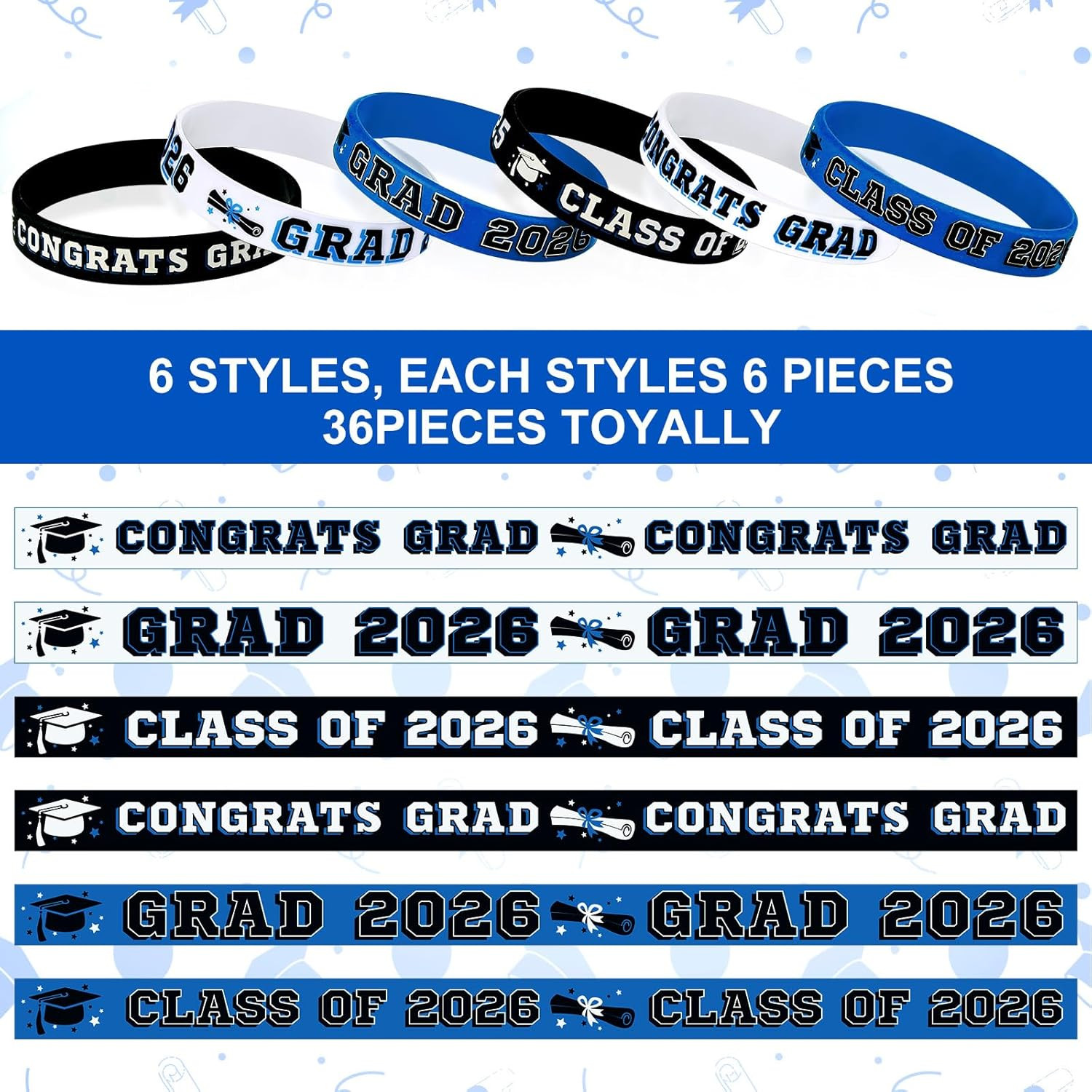 36Pcs Class of 2026 Graduation Silicone Bracelets Congrats Grad Party Favors