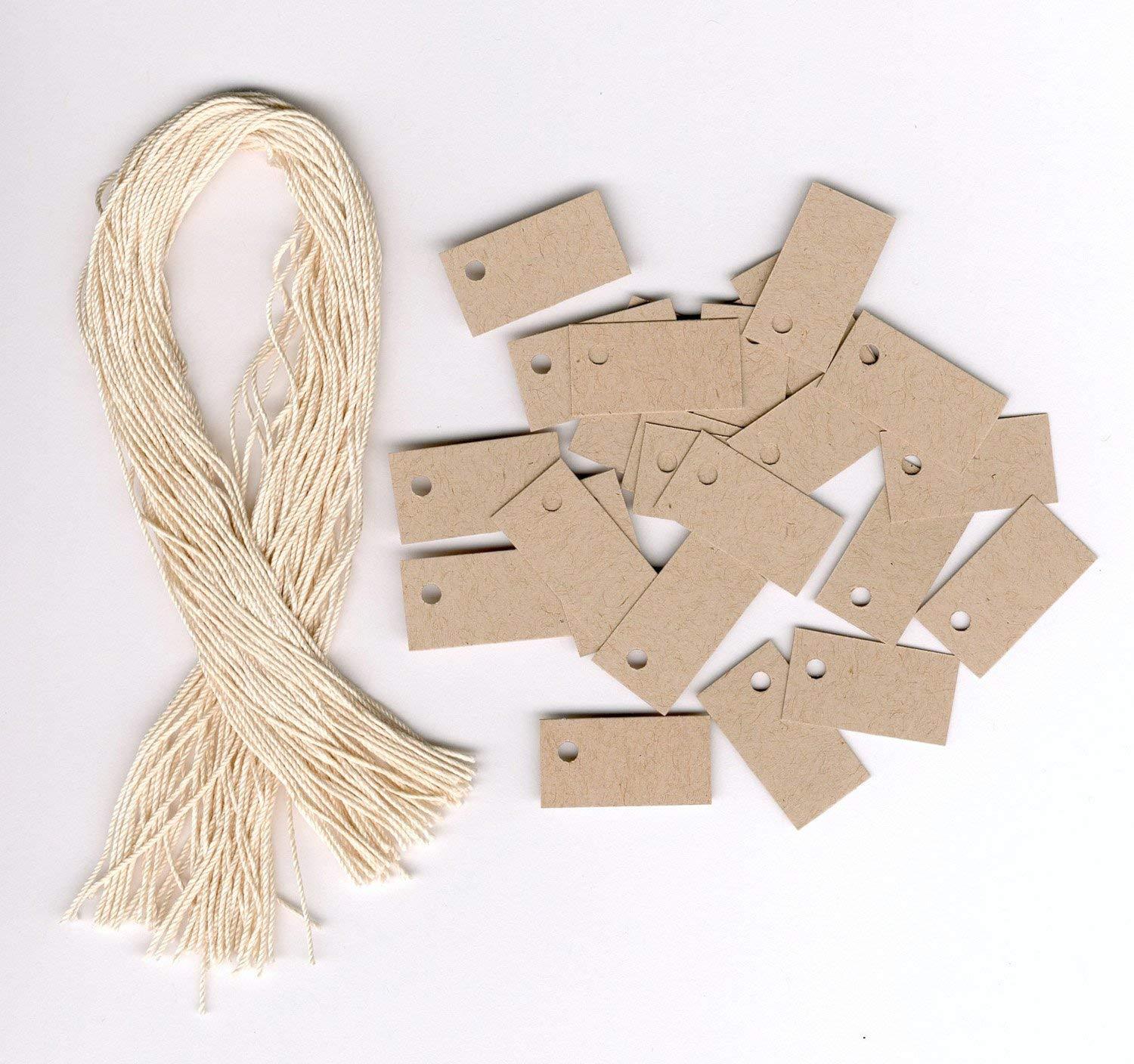 100 Blank Mini TINY KRAFT PRICE Tags 1/2″x1″ & 100 Cut Strings~Jewelry~Crafts