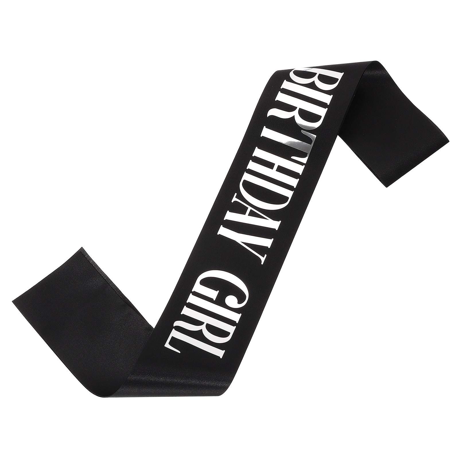 Birthday Girls Sash with Pin Silver Lettering for Birthday Party, Black