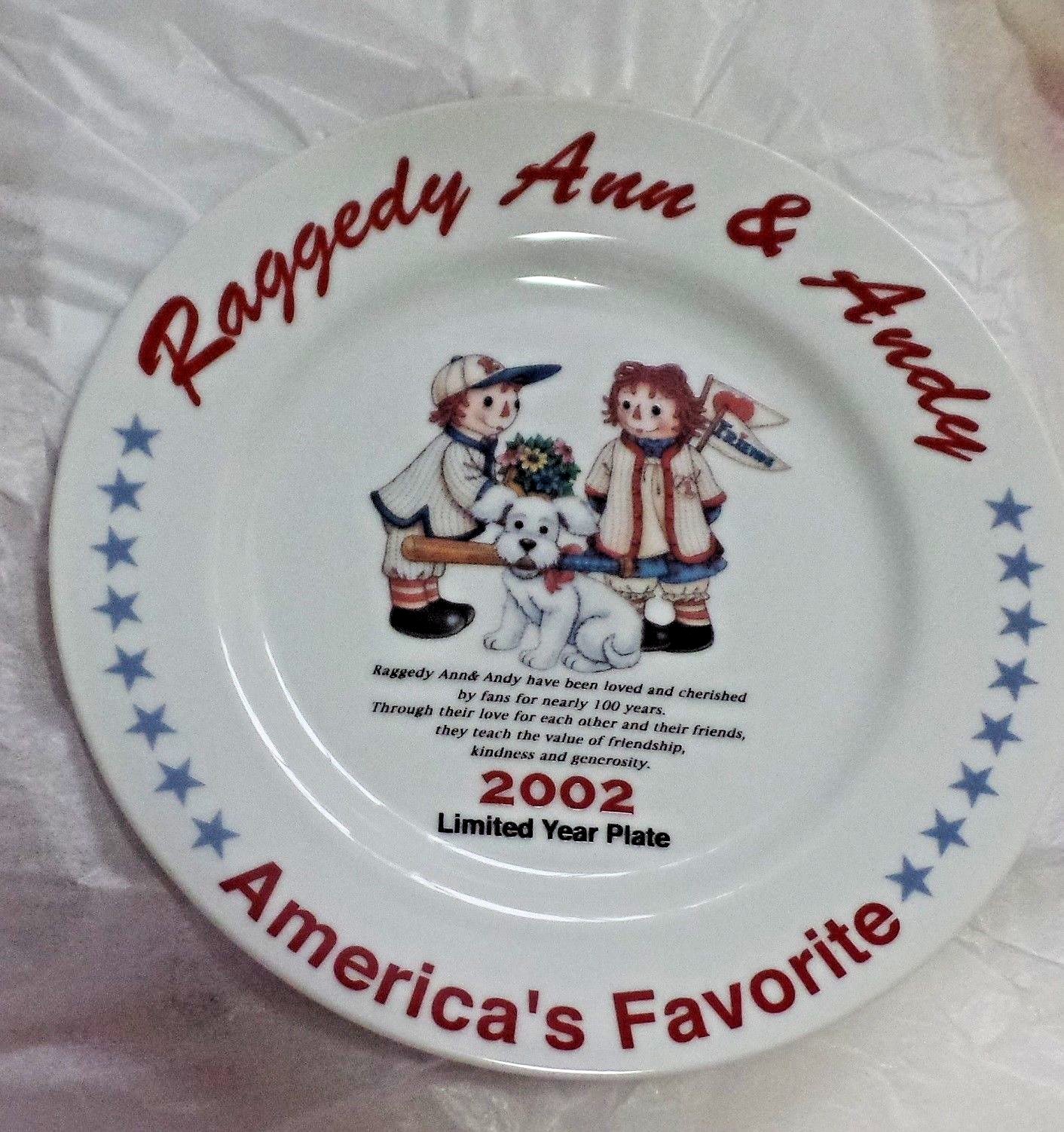 Raggedy Ann & Andy Postcards Place Mat Coasters 2002 Plate Notebook Baseball LOT