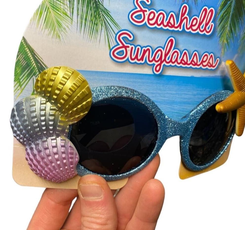 Seashell Sunglasses – Party Mardi Luau Tropical Shades – Sparkling Beach Glasses