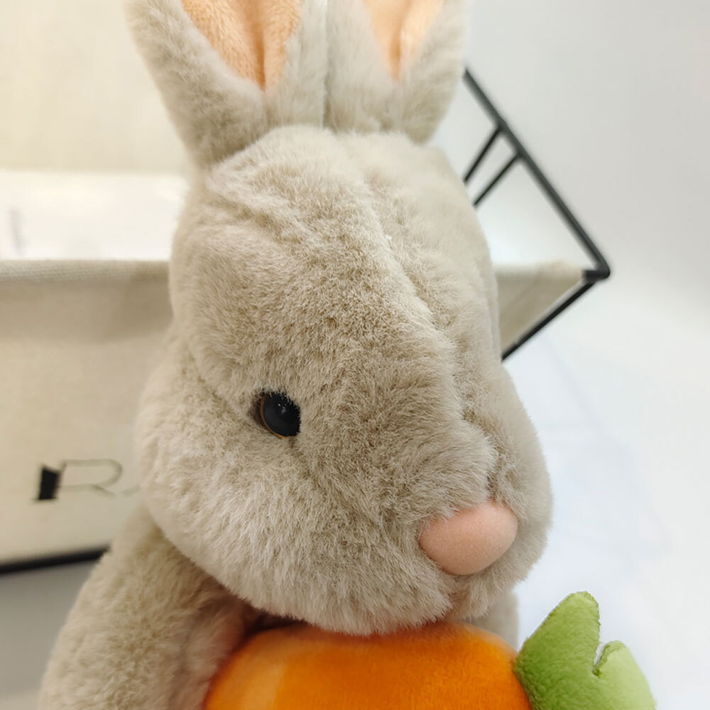 Easter Day Cute White Grey Sitting Bunny Hugging Carrot Simulated Rabbit Doll AE