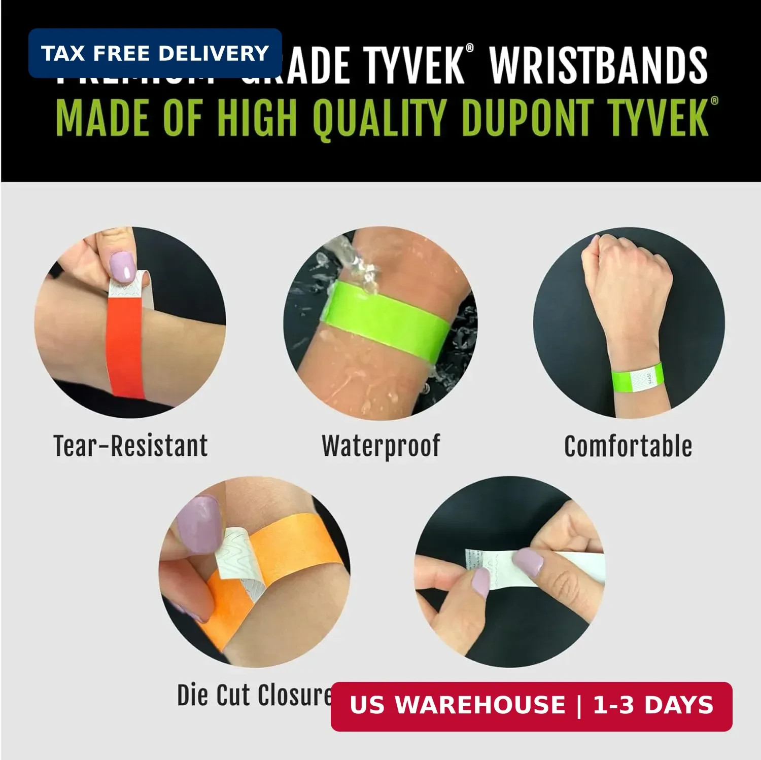 200 Wristco Tyvek Wristbands for Events, 20-Color Variety Pack – Tamper-Proof De