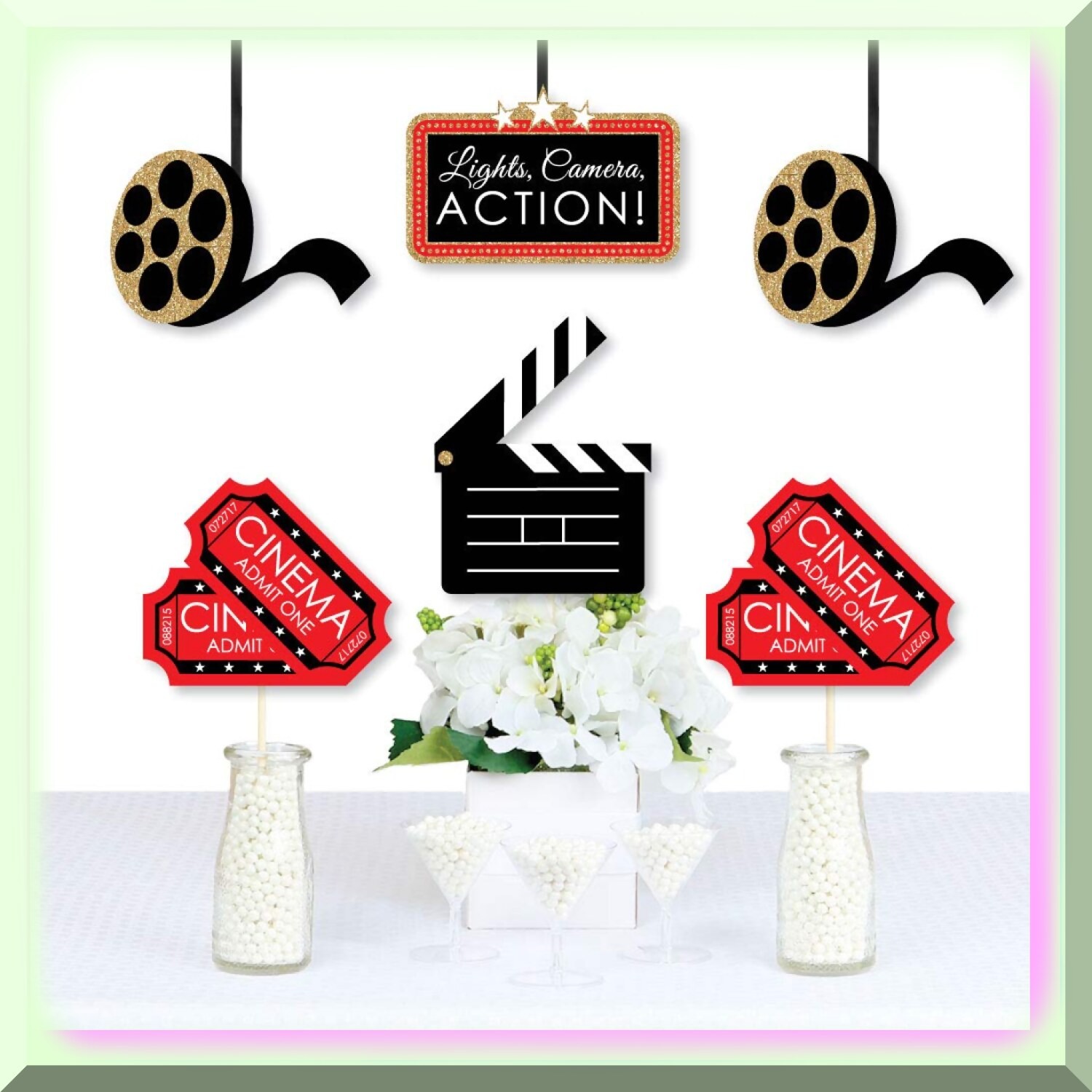 Movie Night Decorations with Red Carpet Cut Outs