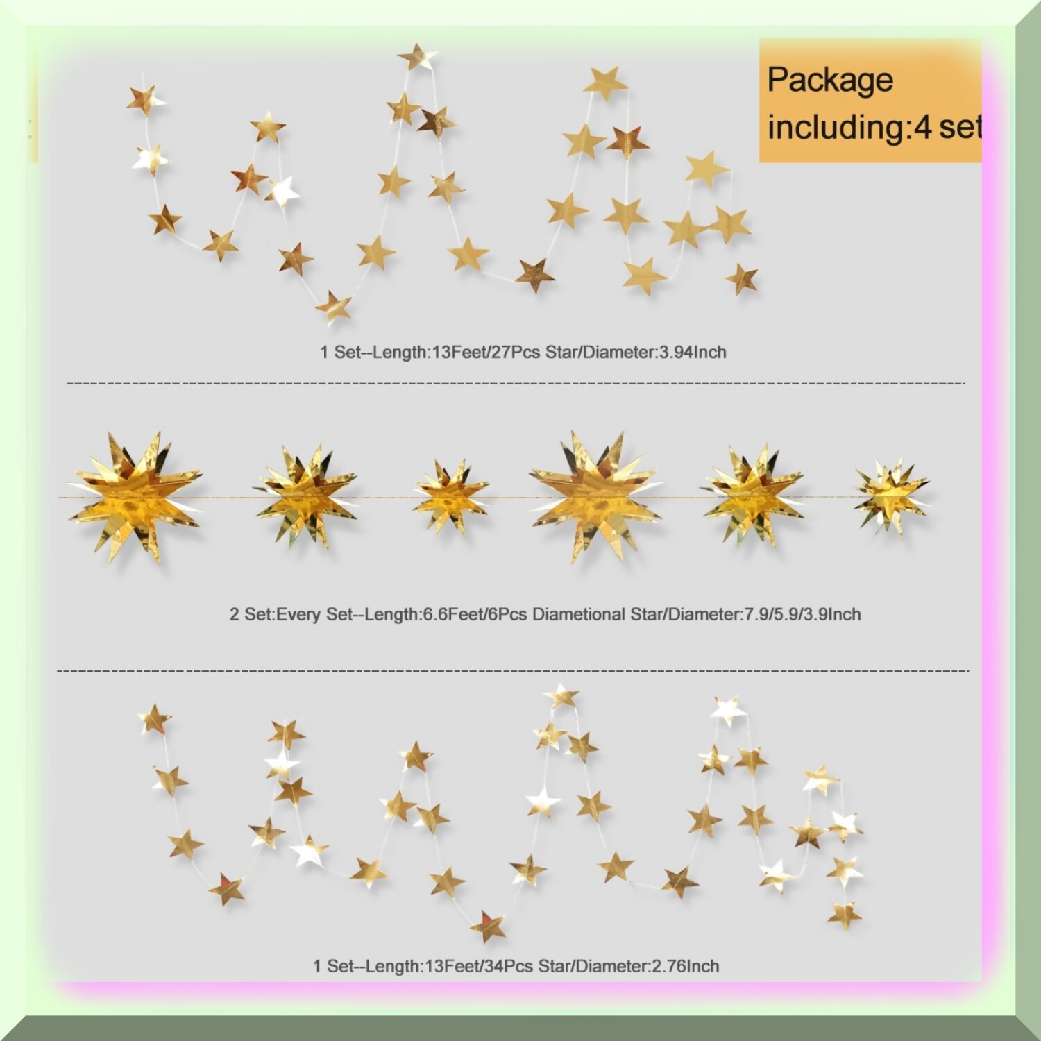 Starry Festive Decor with Gold Stars and Streamers