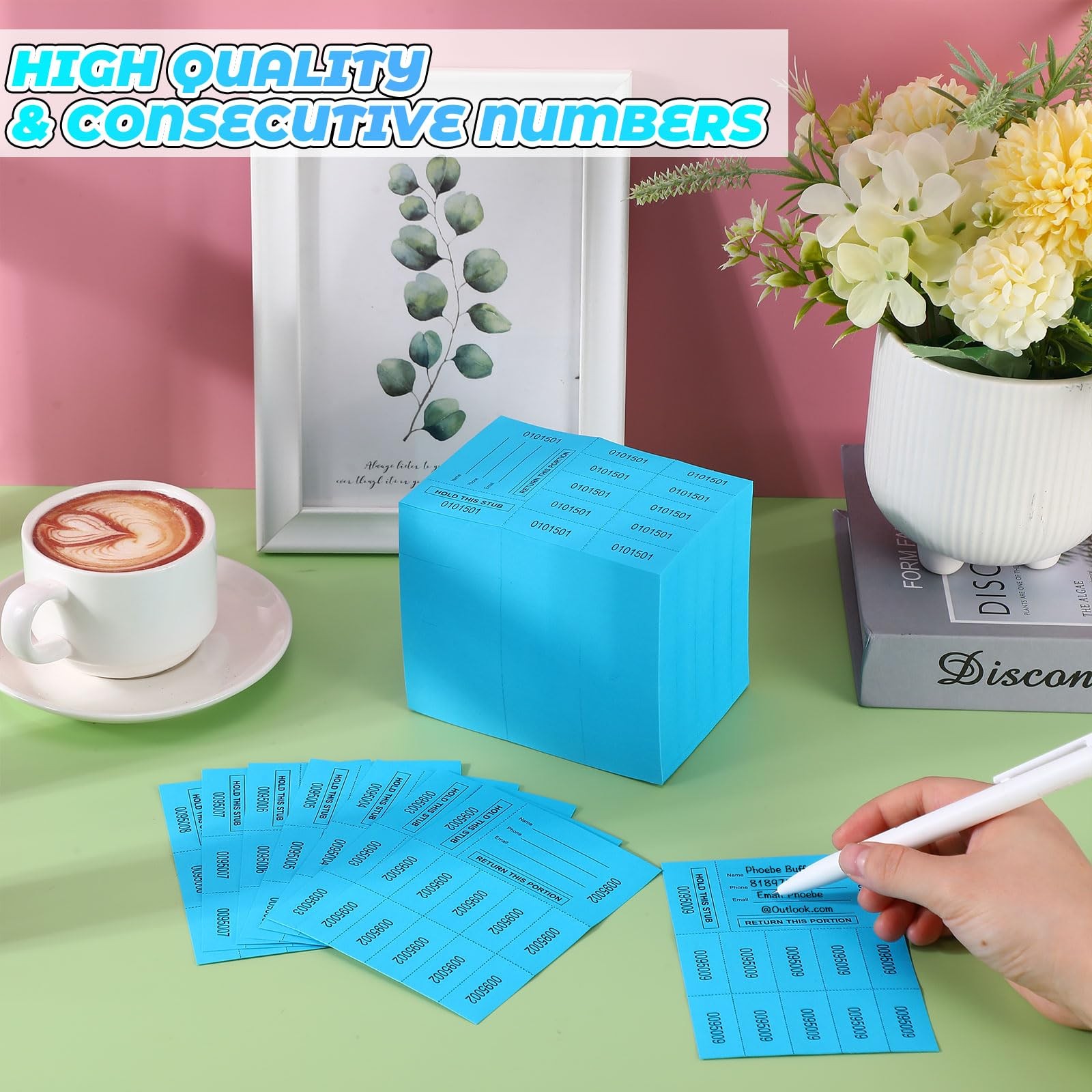 1000 Sheets Lake Blue 10 Bid Raffle Tickets Numbered With Name Phone Number
