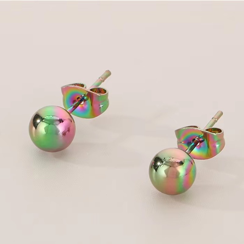 Stainless Steel Ball Stud Earrings Set – Multicolor Bead Earrings for Women Men