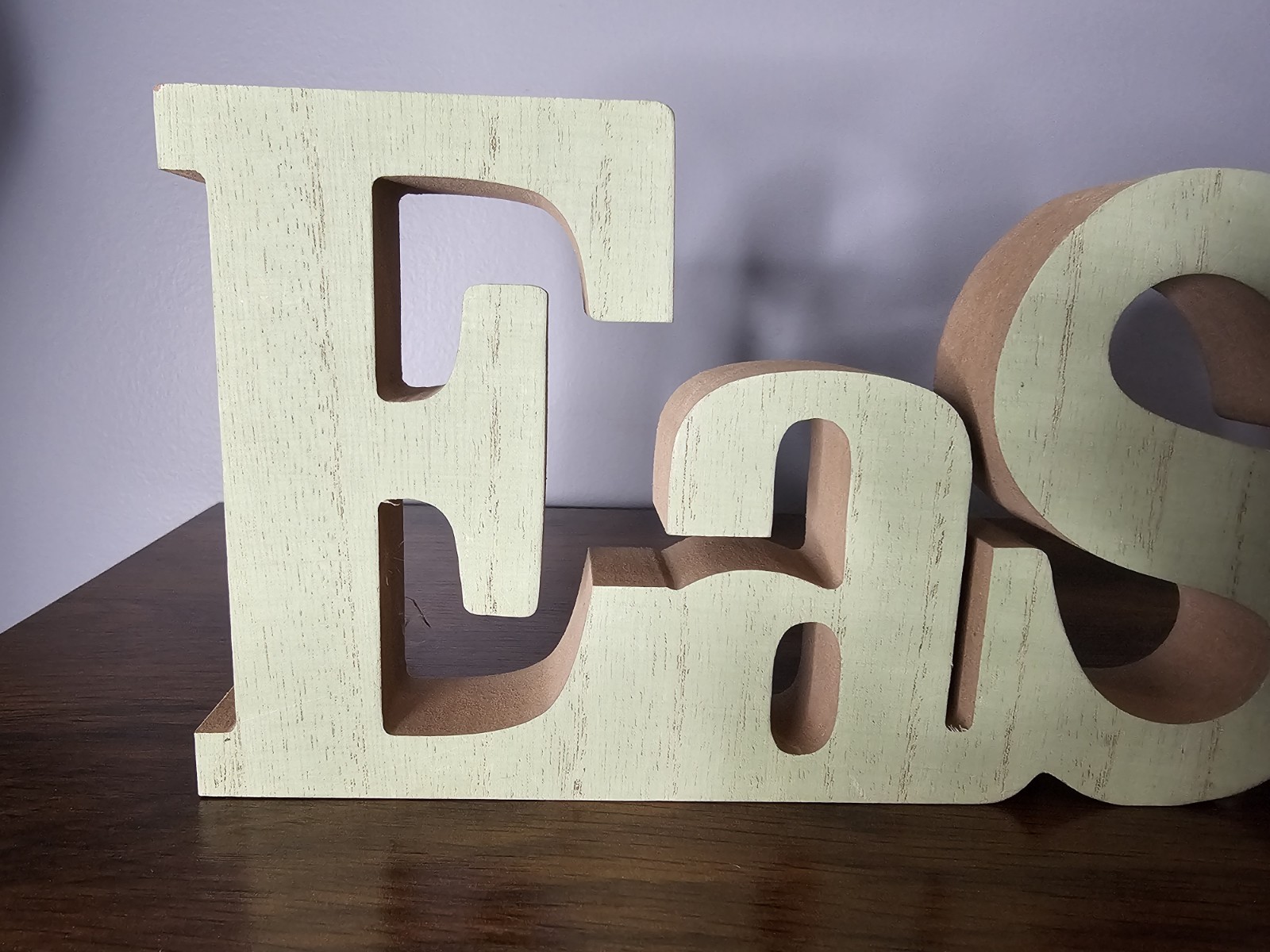 Wooden Block Letter ‘Easter’ Free Standing Tabletop Sign – 5″ x 15″ x1″ Lt Green
