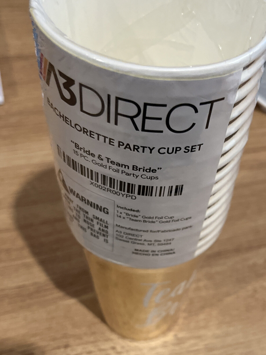 15 Bachelorette Party Cups in Metallic Gold for Bride & Team Bride Bridesmaids