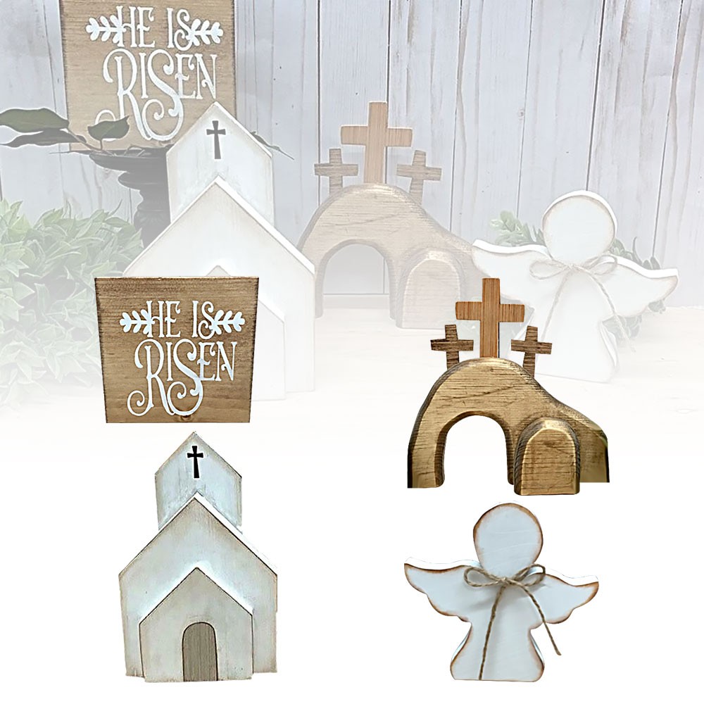 Easter Wooden Nativity Set Resurrection Scene Wooden Decor Home Ornament DIY JQ