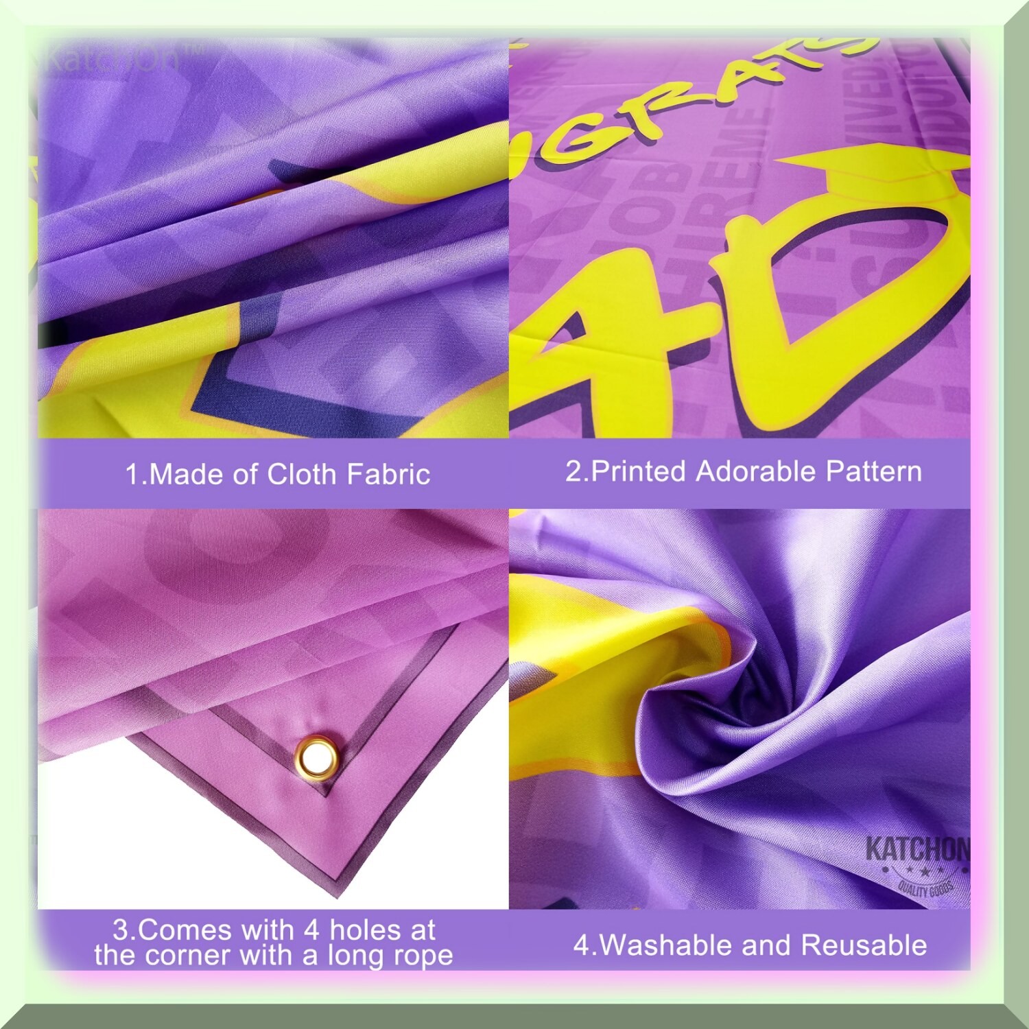 Purple Graduation Banner 74×36 inches with Ribbon