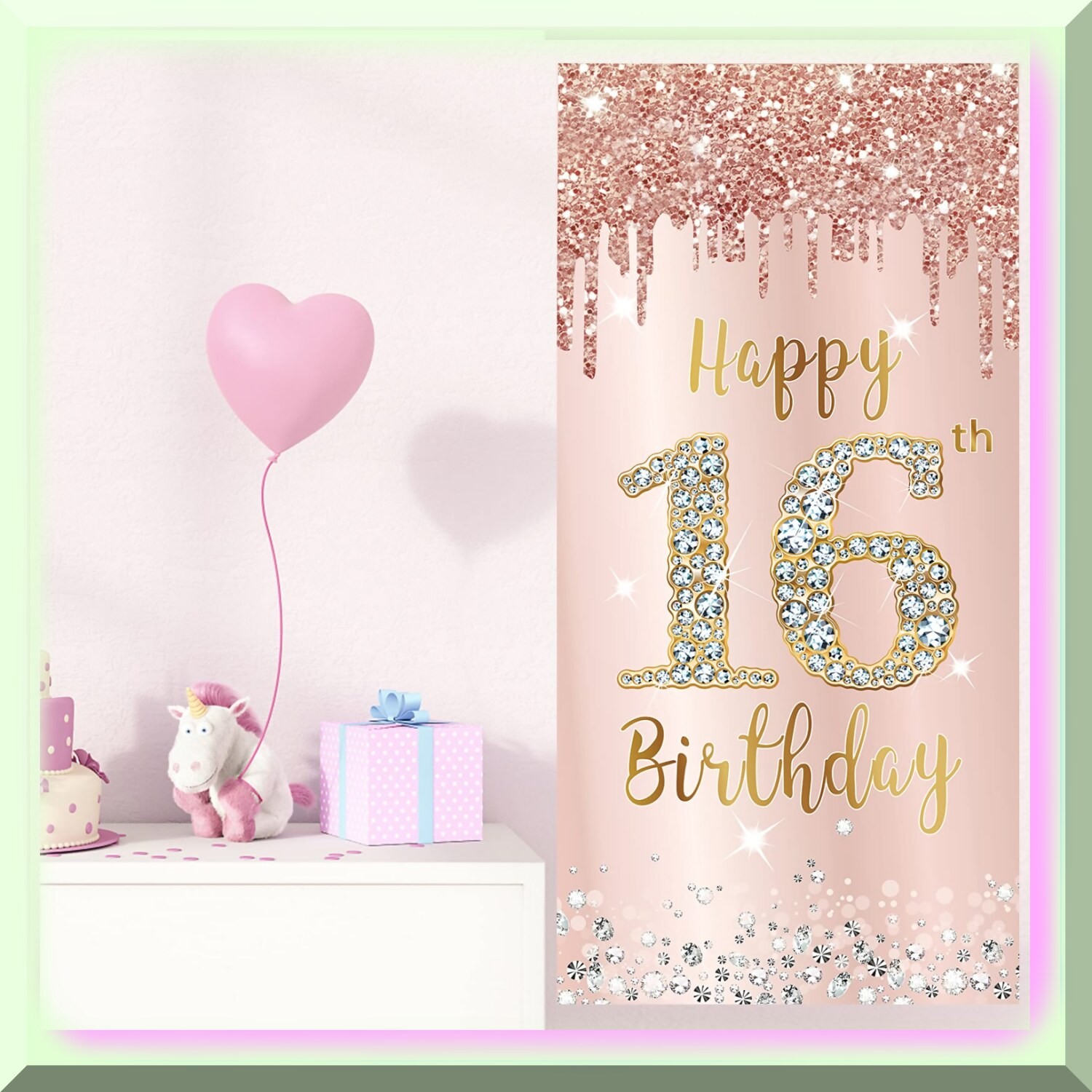 Pink Rose Gold 16th Birthday Door Decor