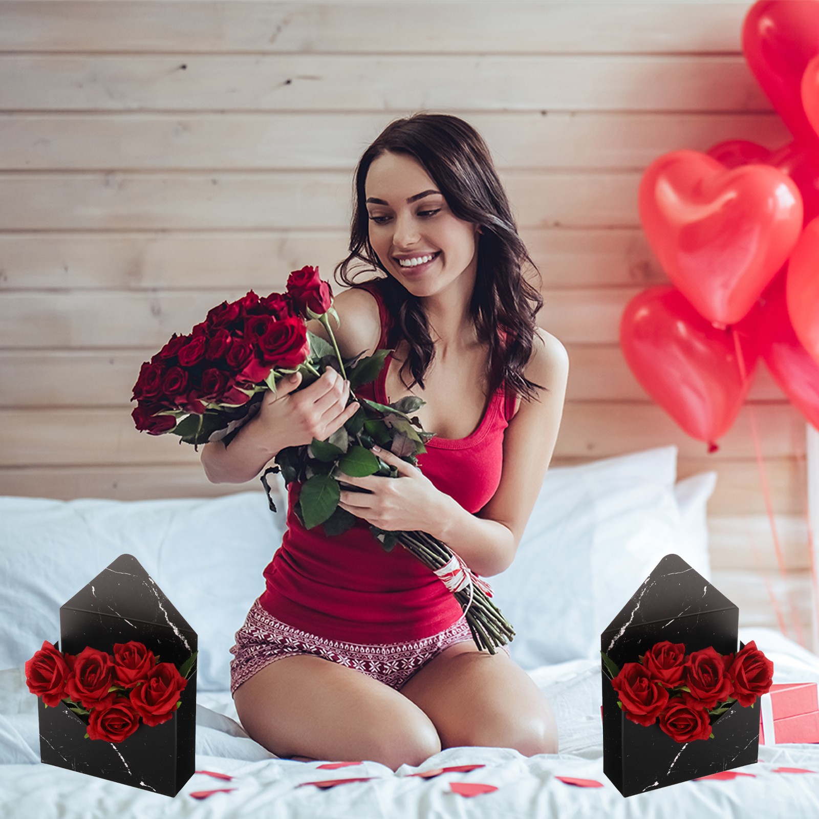 Paper Flower Gift Bags, 24 Pcs Paper Bouquet Flower Gift Bag, Pink and Black