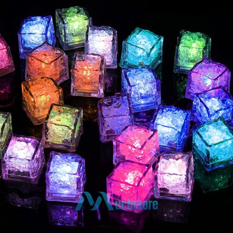 MUCH 4-24PCS Waterproof LED Light Up Ice Cubes for Drinks Rainbow Color Flashing