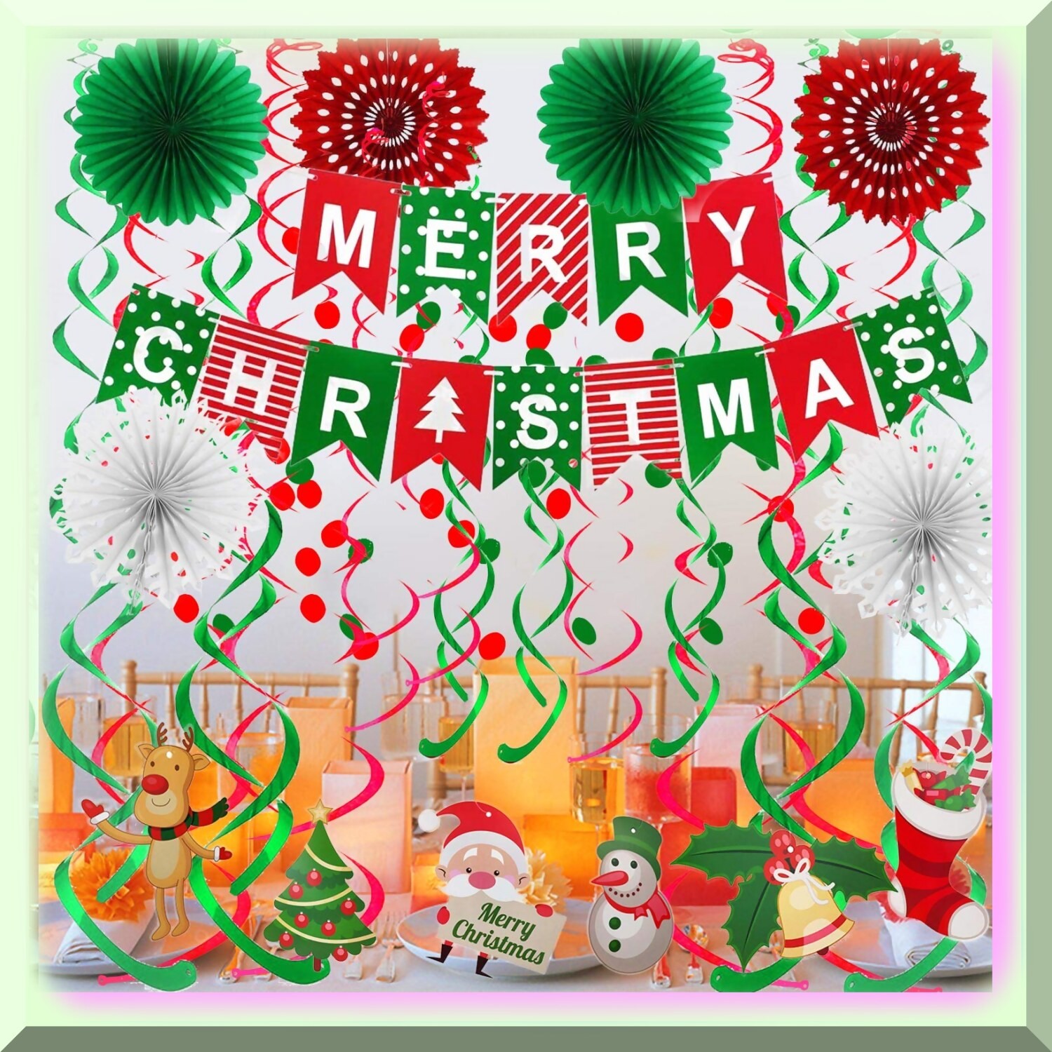 Party Decor Kit with Banner Paper Fans Confetti