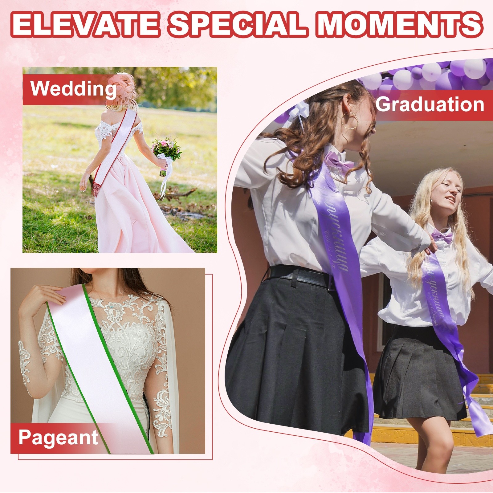 Satin Sash with Tassels Blank Sash Pageant Ribbon for Party Wedding 2 Pack & Red