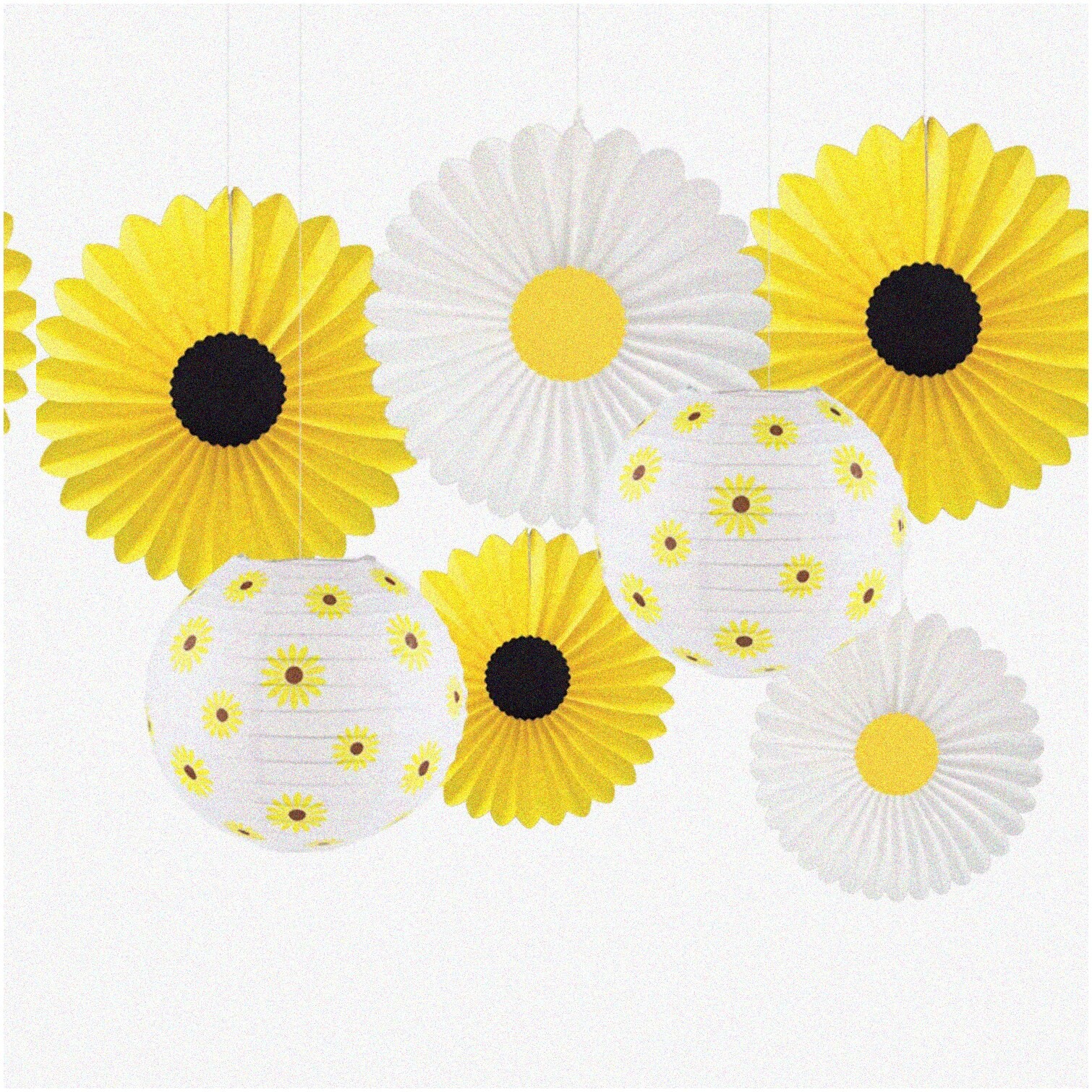 Sunflower Party Decorations with Paper Fans and Lanterns