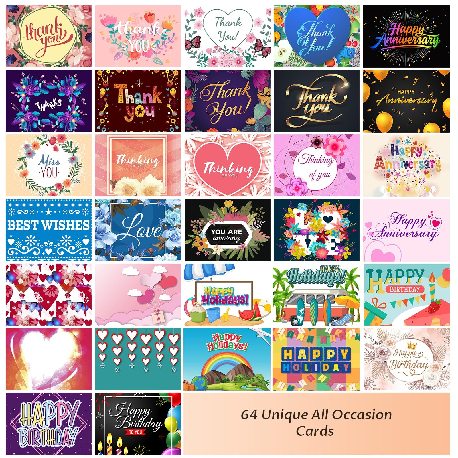 YedsIntu 64 Pack All Occasion Cards Assortment Box with 4×6 inches, Assorted