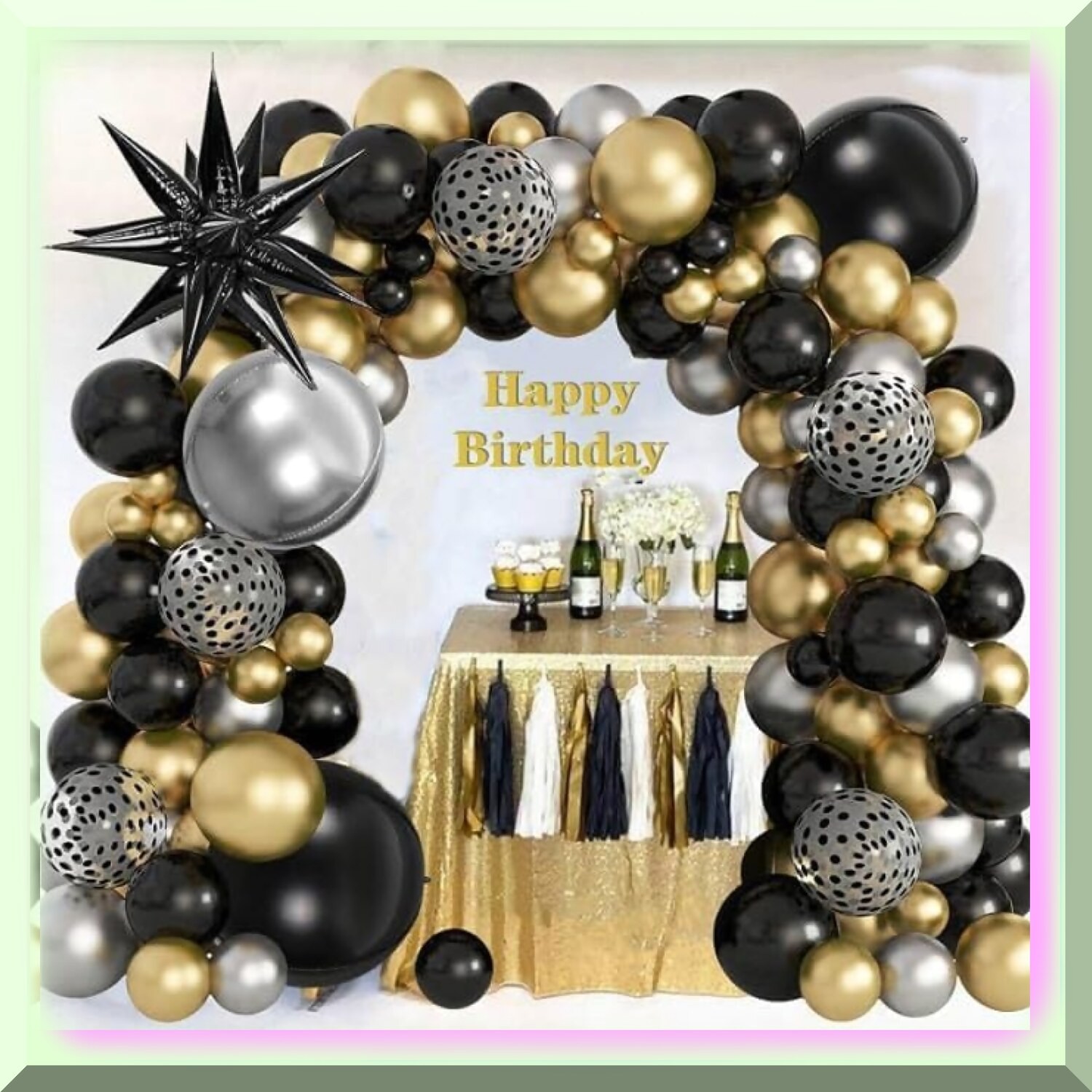 Black and Gold Balloon Garland Arch Kit with 148 Pieces