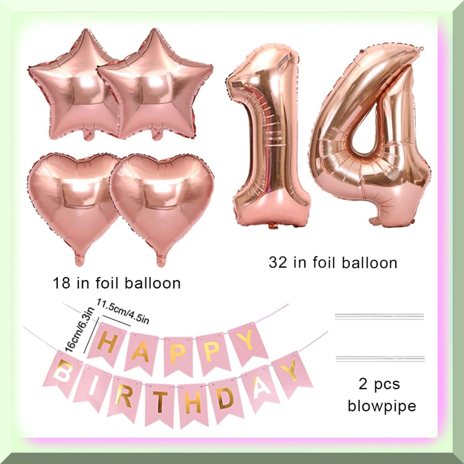Rose Gold 14th Birthday Party Balloon Kit