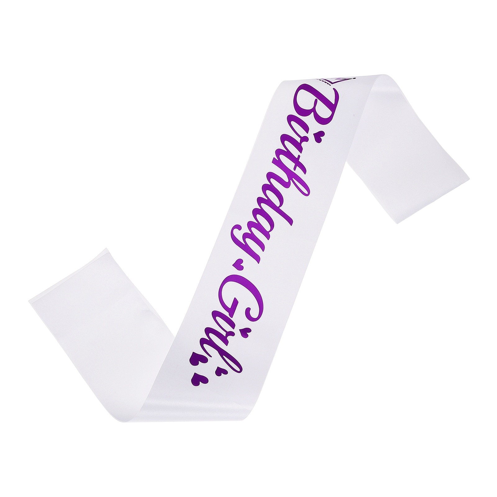 Birthday Girls Sash with Pin Purple Foil Lettering for Birthday Party, White