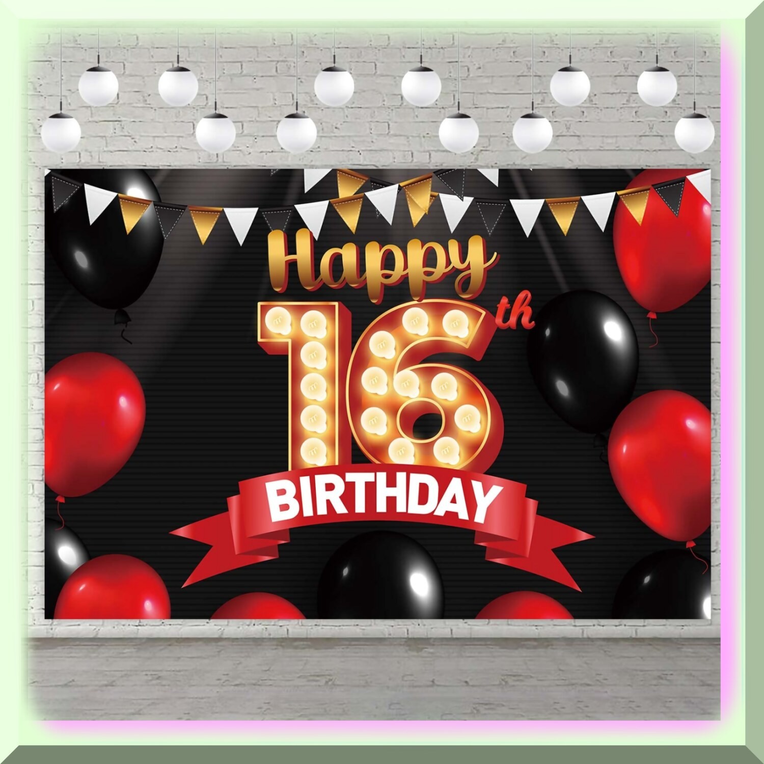 Sweet 16 Black and Gold Celebration Decor Banner