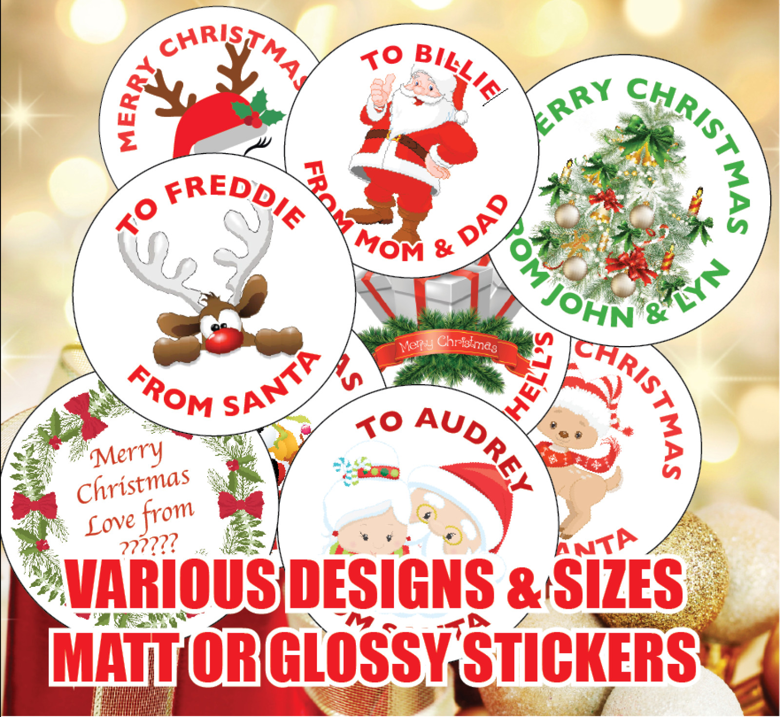 Personalised Christmas Stickers Labels Gift Tags Parcel Presents From Santa 1030
