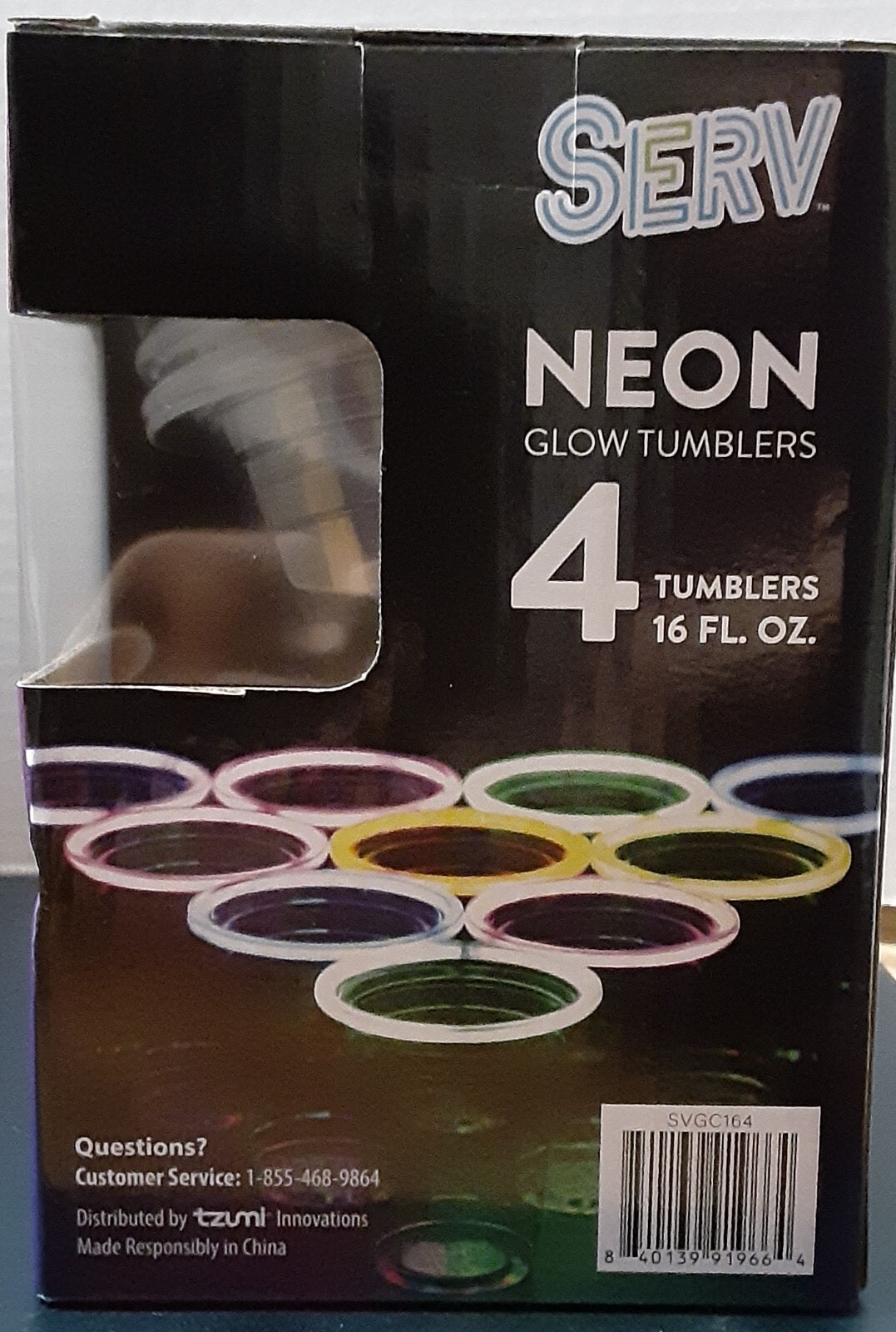 SERV Neon Glow Tumblers 12 cups- 4 per box/4 colors – 16 Fl. Oz. 8-12 hour glow