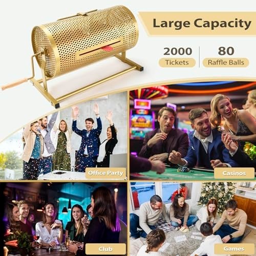 Heavy Duty Raffle Drum Spinner Cage with Silent Handle & Thick Ticket Box for Lo