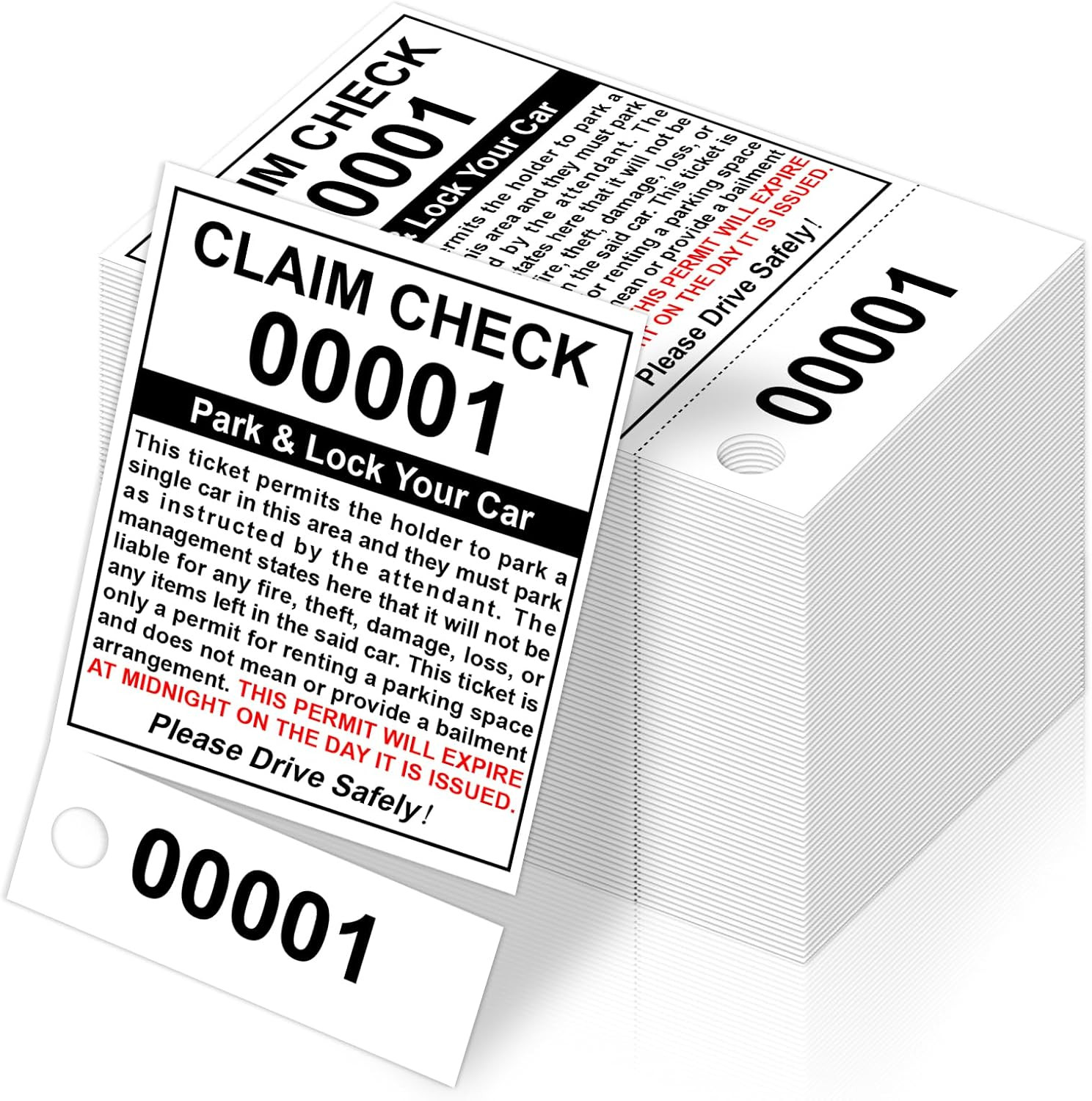 Valet Parking Tickets – 500 Count 2-Part Claim Check Tags, 2.75 x 4.25 Inch