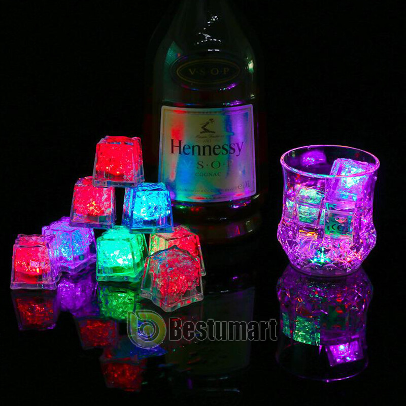 8/48xMulti Color Rainbow Flash Light Up Ice Cube LED Glow Ice Cube ON/OFF SWITCH