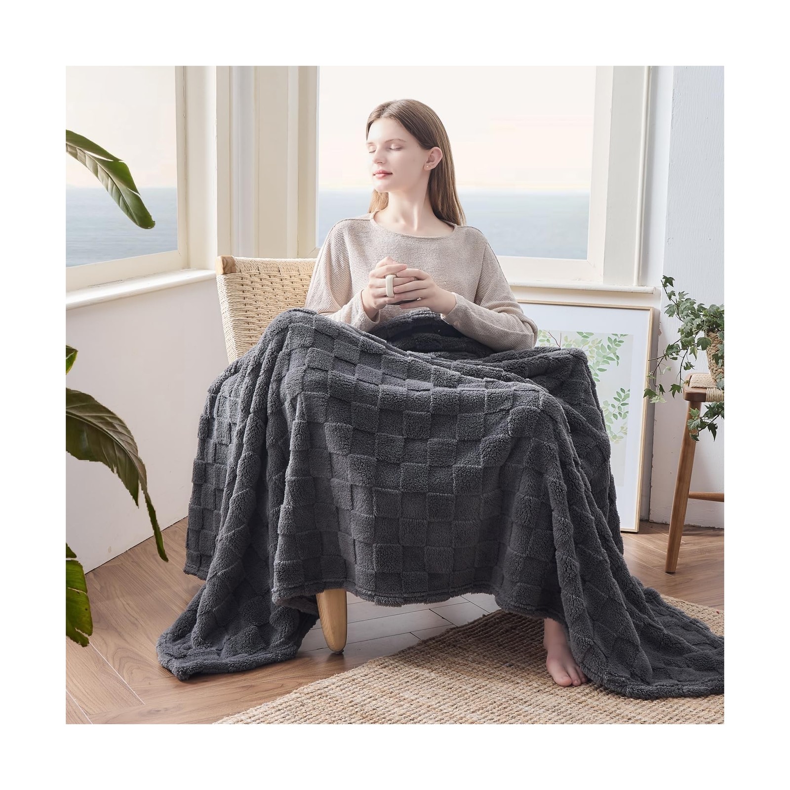 NEWCOSPLAY Super Soft Twin Blanket Dark Grey Premium Silky Flannel … Fast Ship