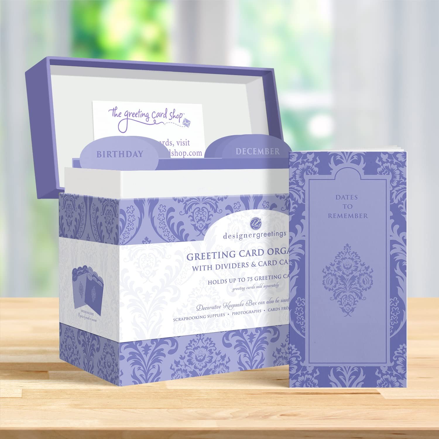Designer Greetings Greeting Card Organizer Box with Dividers Large, Purple