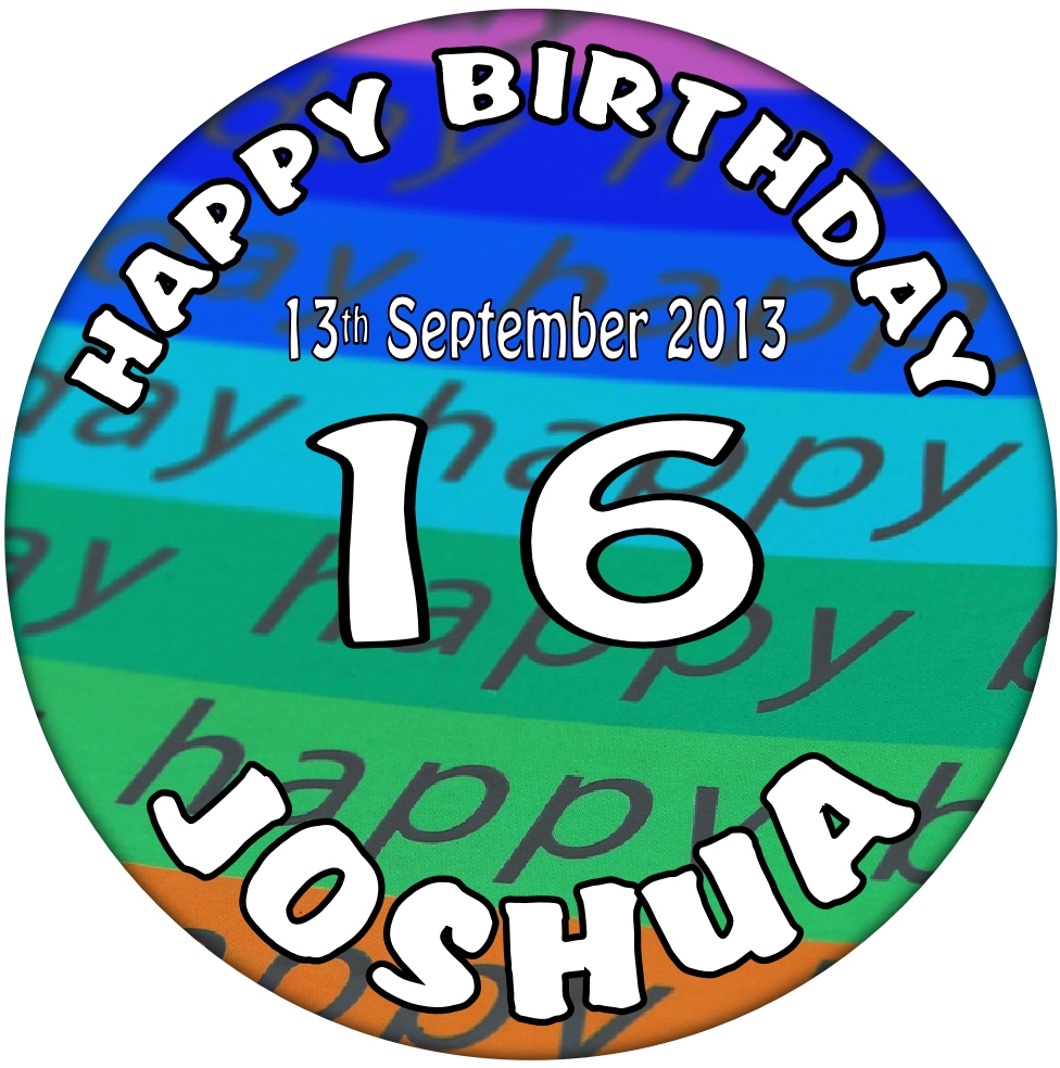 16th Birthday ‘Personalised’ Happy Birthday Celebration Badge – 59mm Badges