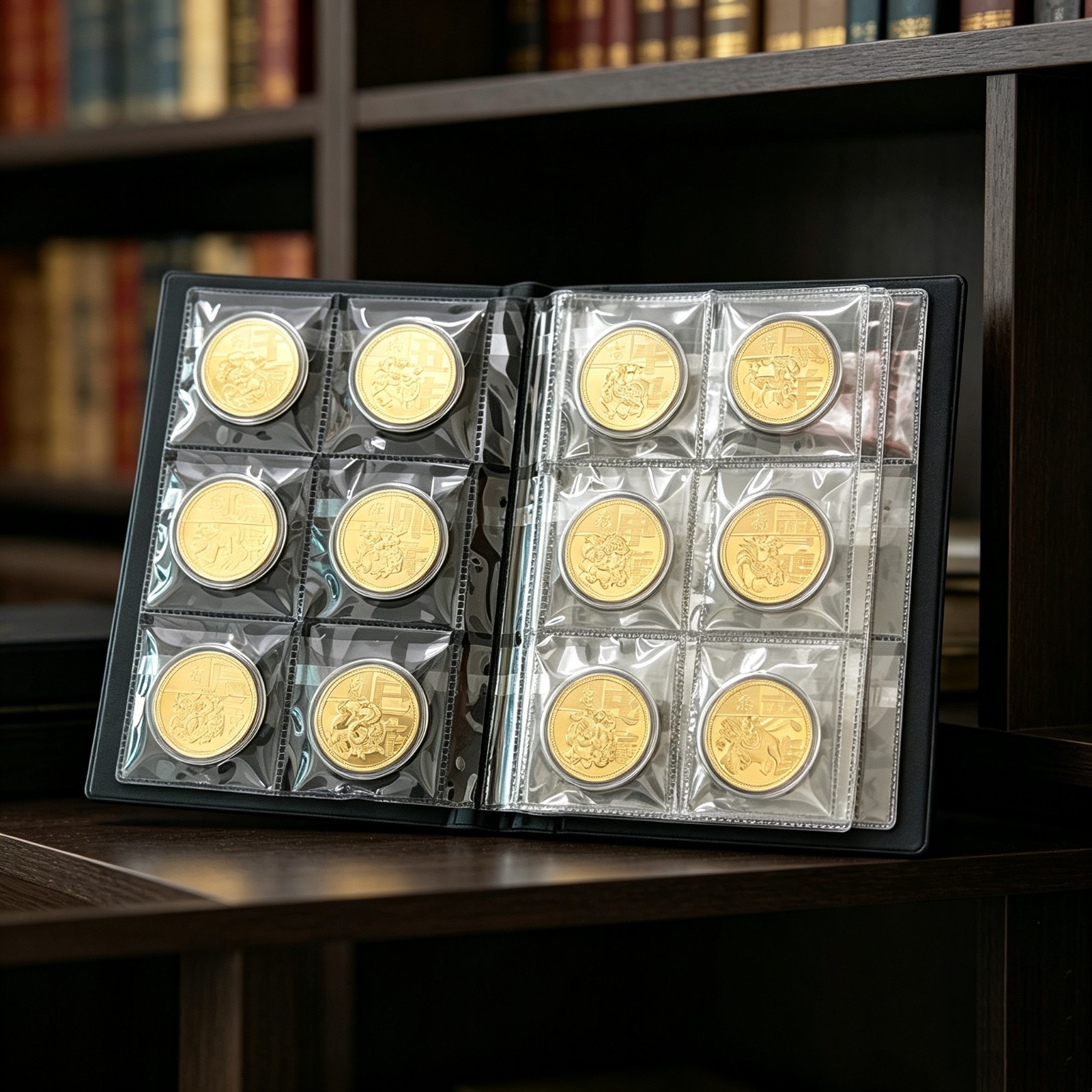 12 Chinese Zodiac Commemorative Coins with Collector’s Album-golden