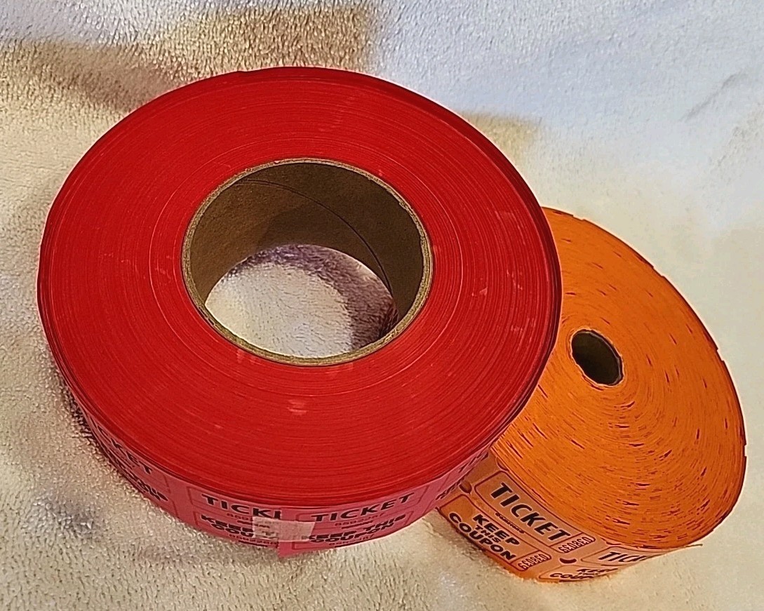  Lot of 2 Double Stub Raffle Tickets, Orange & Red Rolls – Event/Charity/50/50