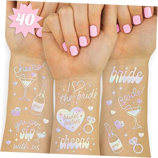 Cheers Temporary Tattoos – 40 Iridescent Styles 8.25inchesx6 Inch Bachelorette