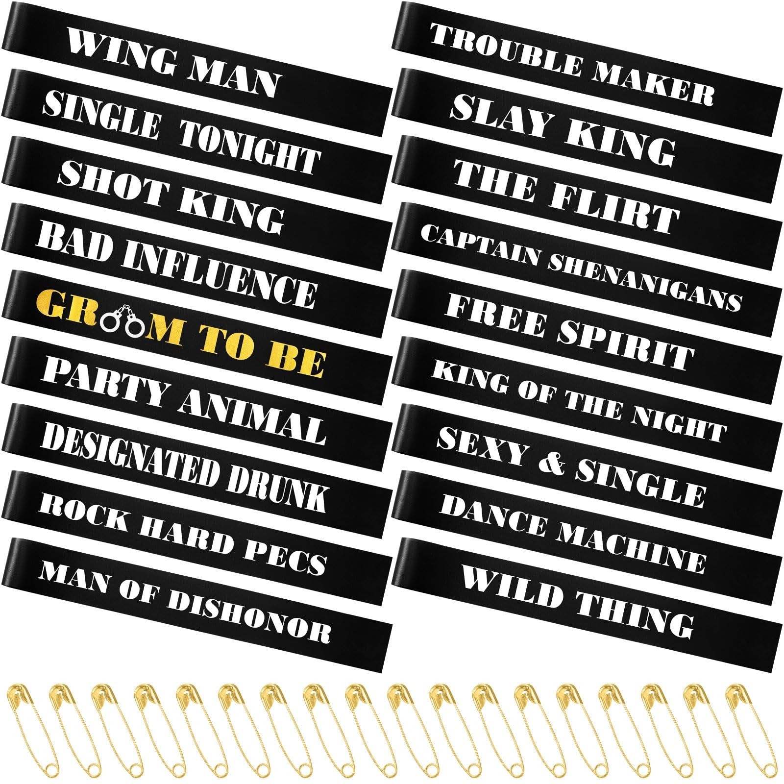 18 Pack Bachelor Party Sashes Set | Funny Stag Night Decorations & Groomsmen Gif