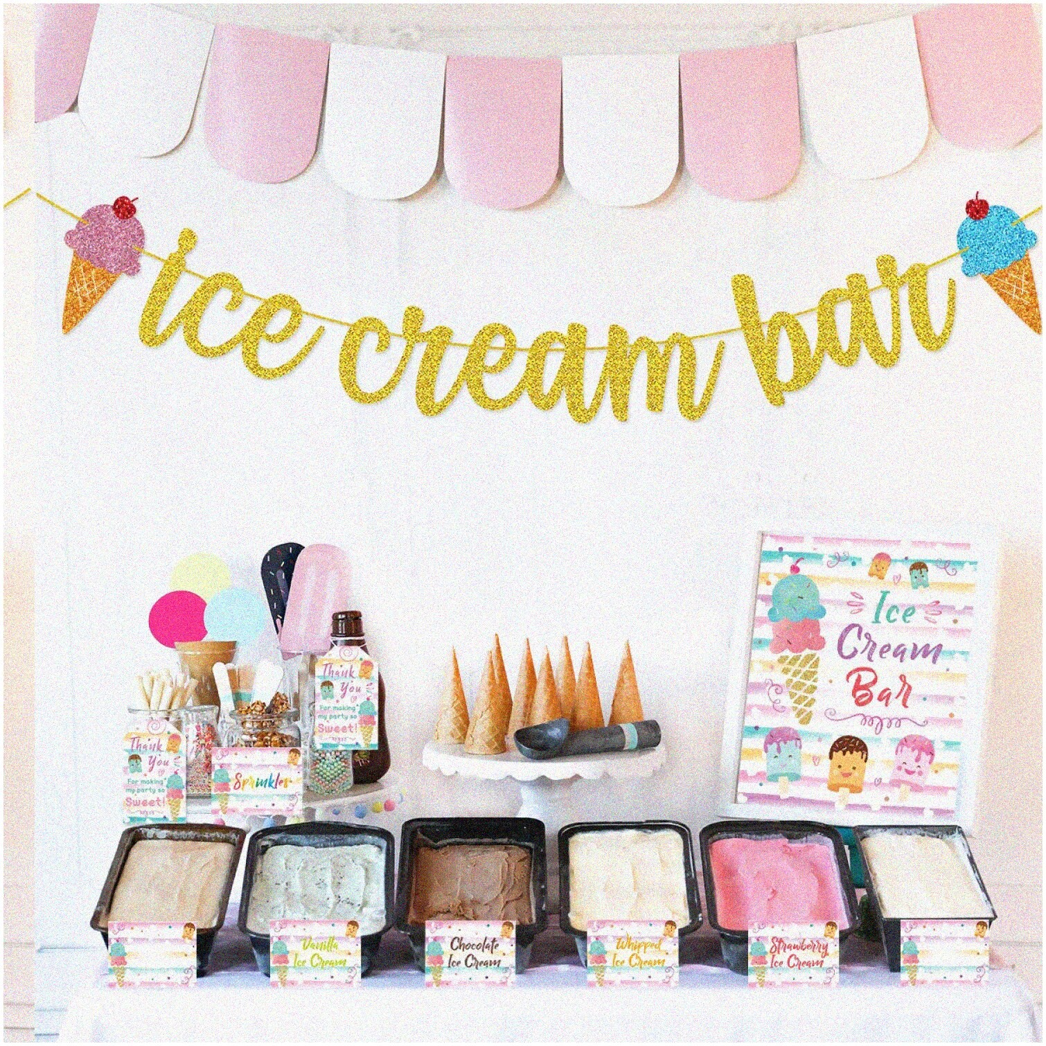 Ice Cream Party Pack with Banner Sign Tents and Tags