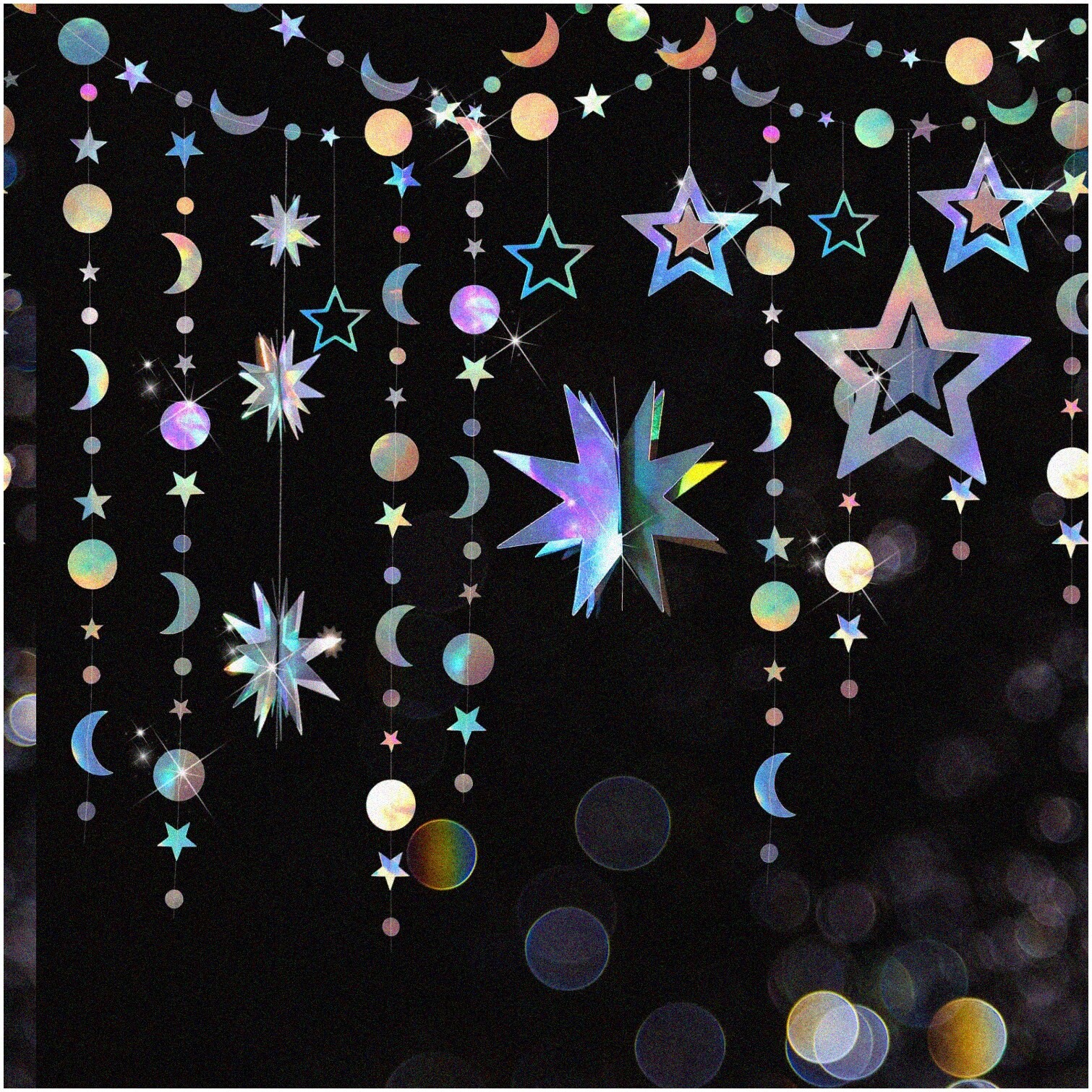 Iridescent Star Garland for Celebrations