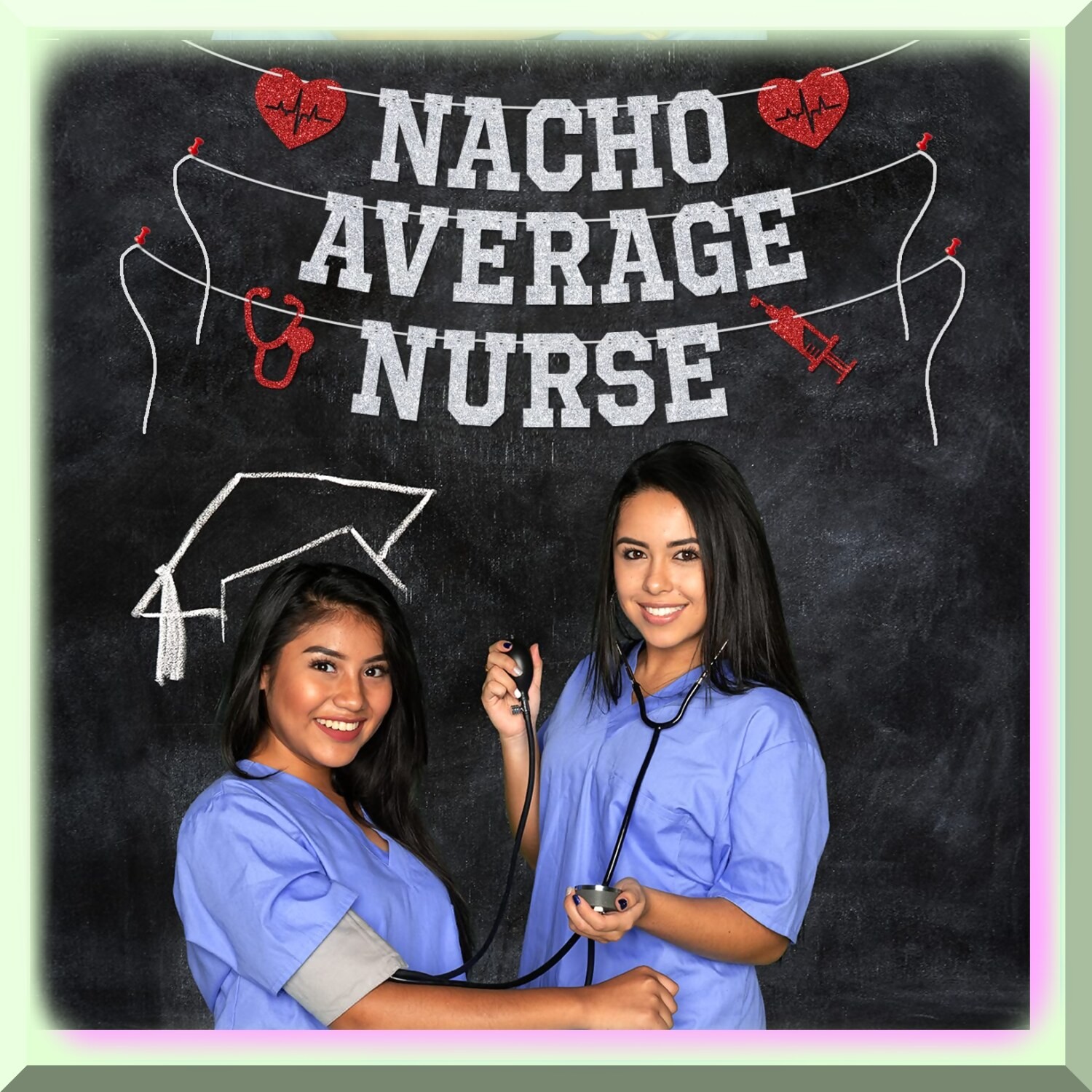 Silver Nurse Graduation Banner with Glitter Letters