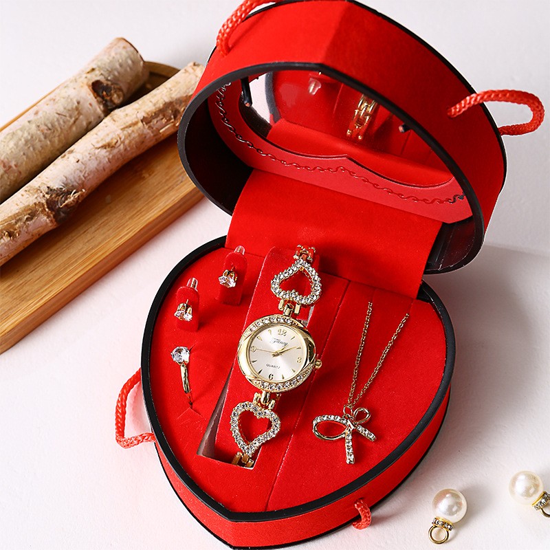 Women’s Watch & Jewelry Set Elegant Necklace Earrings Ring For Valentine’s Day