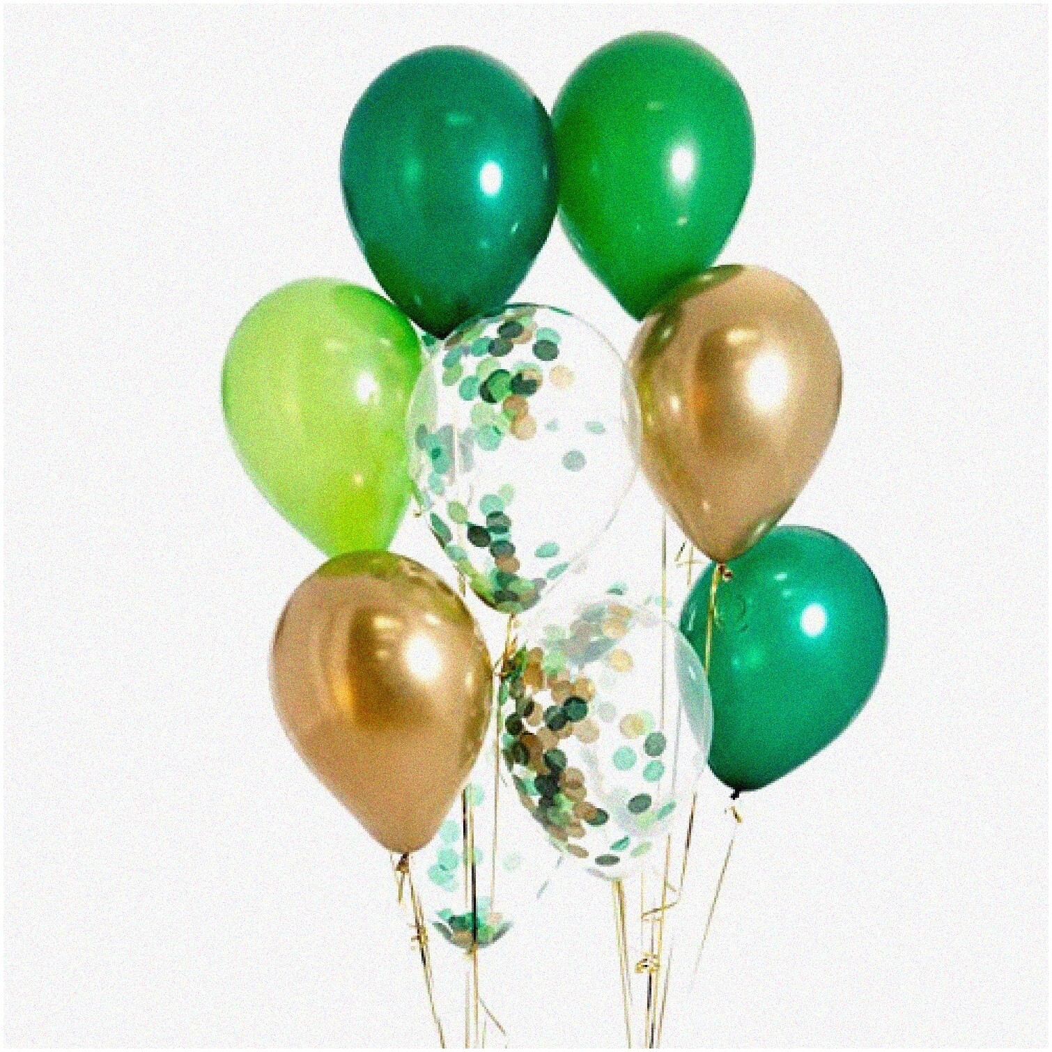 50 Neon and Forest Green Confetti Balloons with Ribbons