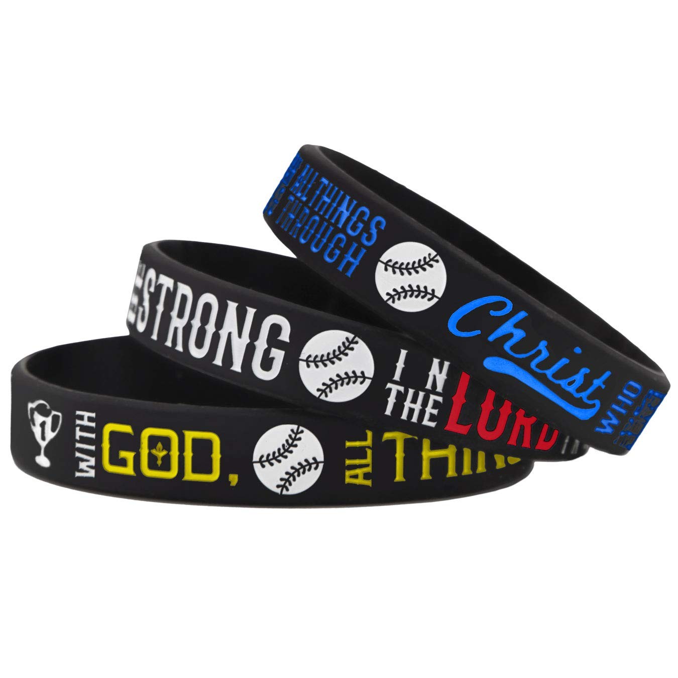 Power of Faith Baseball Bible Verse Silicone Wristbands with Christian Inspir…