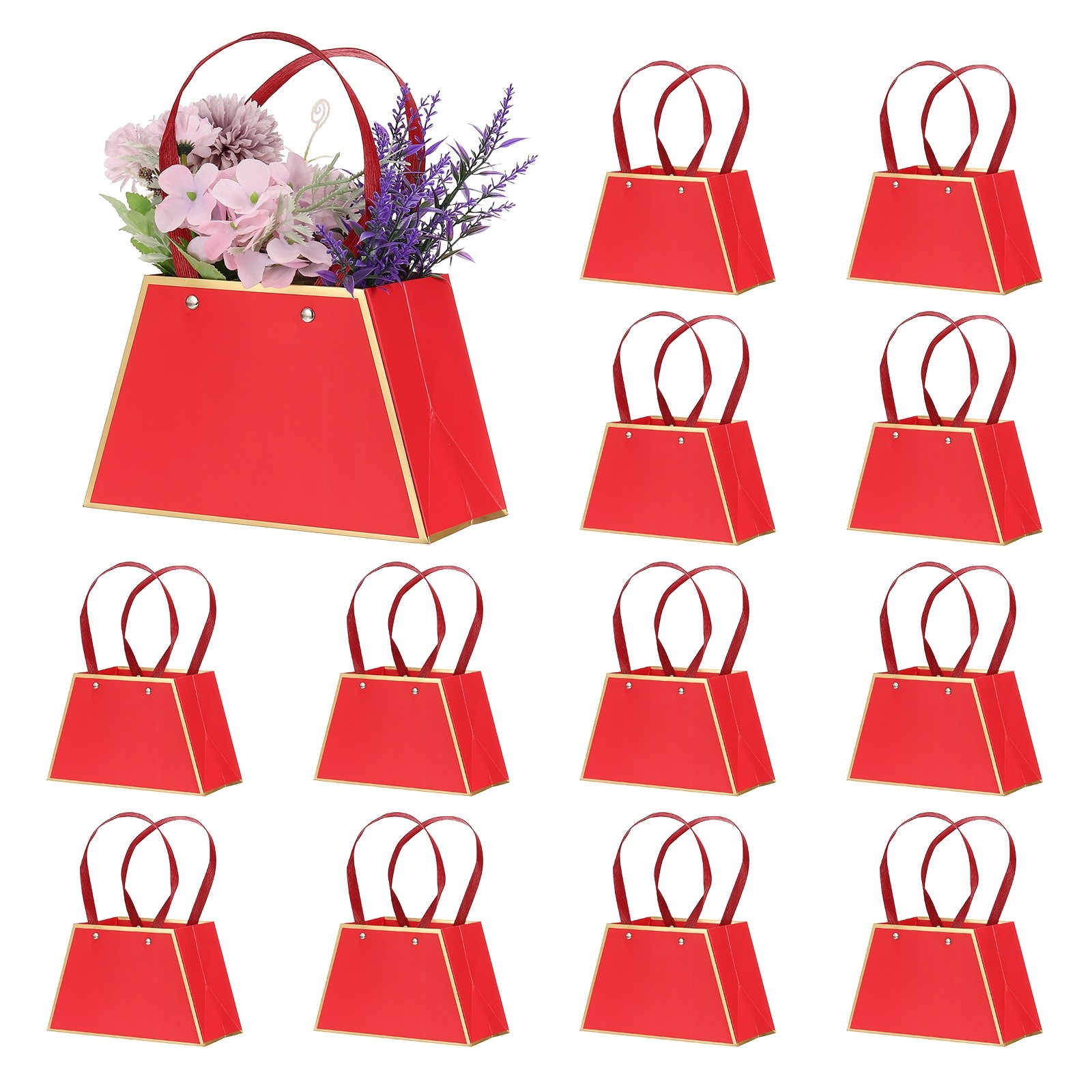 12 Pcs Flower Gift Bags Bouquet Wrapping Bag Paper Bouquet Bag Boxes Red