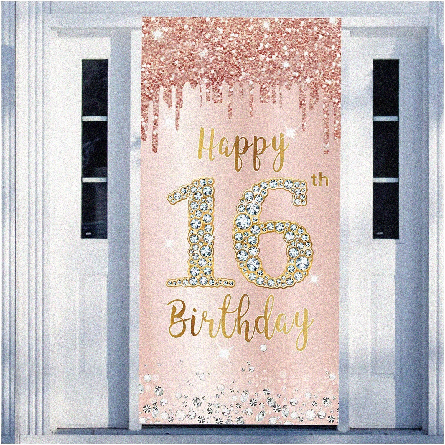 Pink Rose Gold 16th Birthday Door Decor
