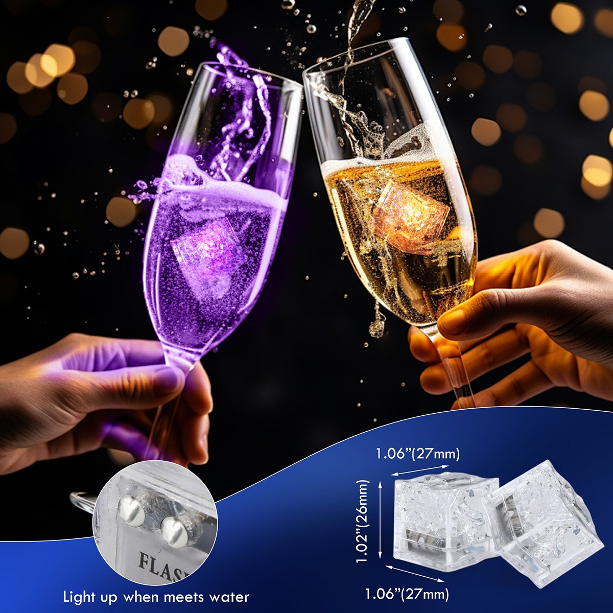 Light Up Ice Cubes, 12 Pack Multi Color Led Ice Cubes for Drinks Changing Lights