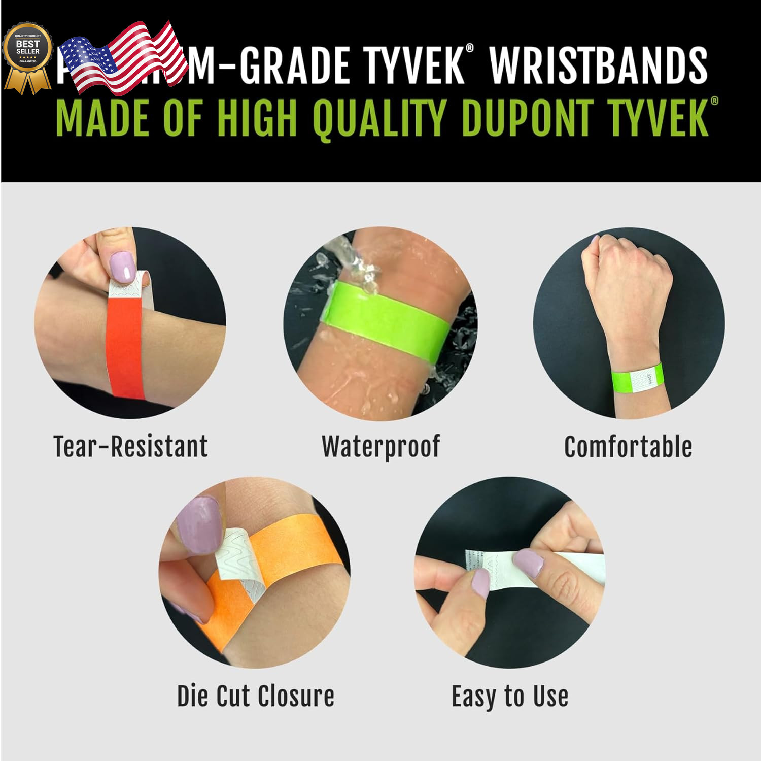 5,000 Tyvek Wristbands for Events 5-Color Variety Pack Tamper-Proof Design